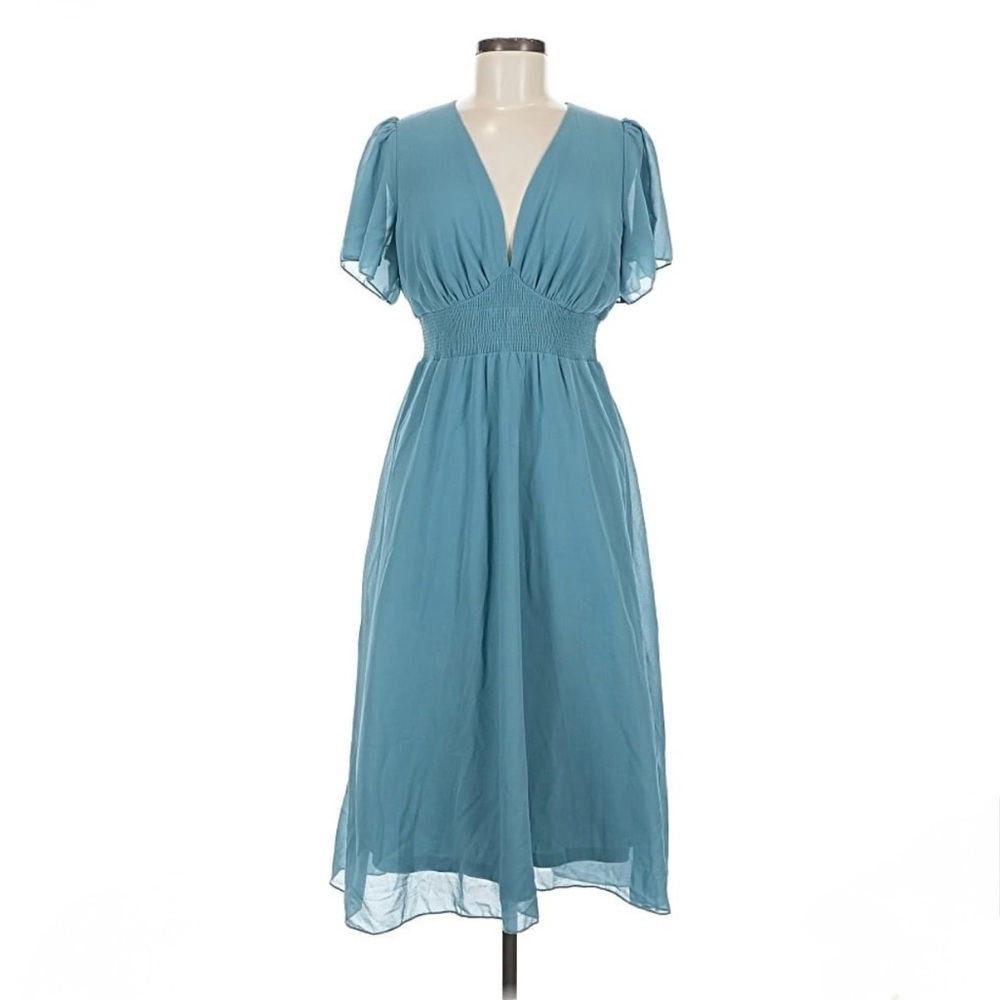 Baltic Born Dusty Teal Midi Dress with Smocked Waist